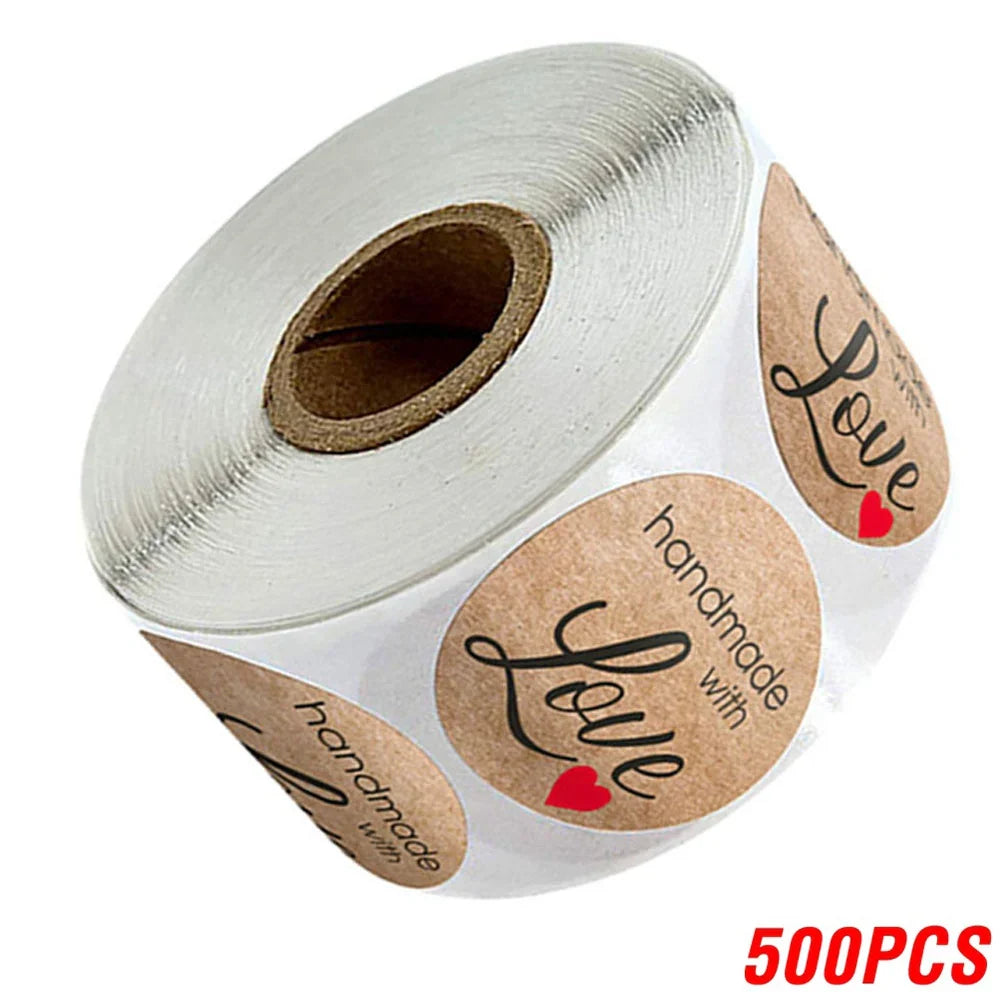 100-500pcs Brown Round Kraft Paper Sticker Handmade With Love Sticker Scapbooking For Envelope Seal Labels Stationery Sticker (ONLINE ORDER ONLY)