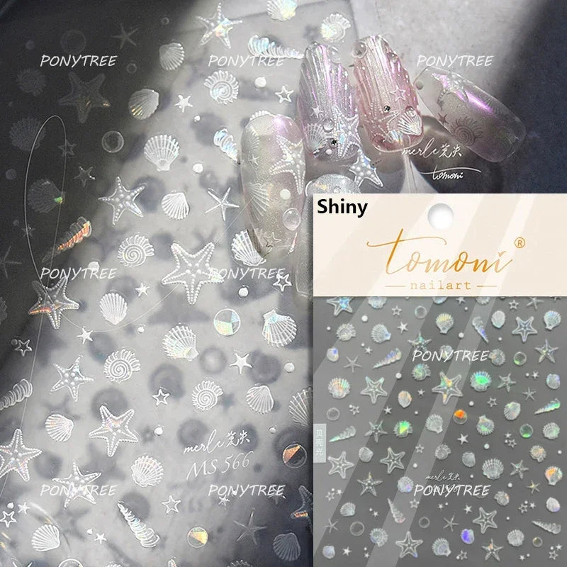Shiny Colourful Marine Shell Starfish Ocean Elements Star Water Bubbles Star Conch Underwater Nail Art Stickers Manicure Decals (ONLINE ORDER ONLY)