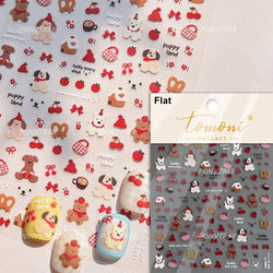 Santa's Hat Candy Santa Claus Christmas Tree Bell Elk 5D Self Adhesive Nail Art Stickers Button Snowflake Cherry Manicure Decals (ONLINE ORDER ONLY)