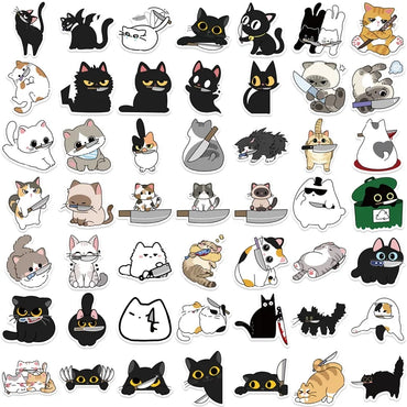 10/30/50PCS Cartoon Knife Cat PVC Sticker Aesthetic Colored DIY Decoration Scrapbooking Hand Accounting Supplies for Kids (ONLINE ORDER ONLY)