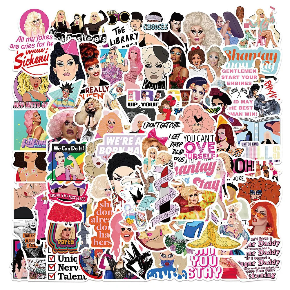 RuPaul's Drag Race Stickers: 10/30/50/100PCS Makeup TV Show Decals for Laptop, Luggage, Snowboard, Kids (ONLINE ORDER ONLY)