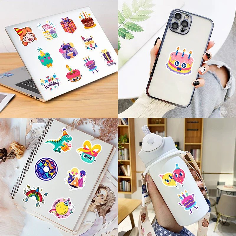 10/30/50PCS Happy Birthday PVC Sticker Aesthetic Decoration Scrapbooking Children's Korean Stationery School Supplies for Kids (ONLINE ORDER ONLY)
