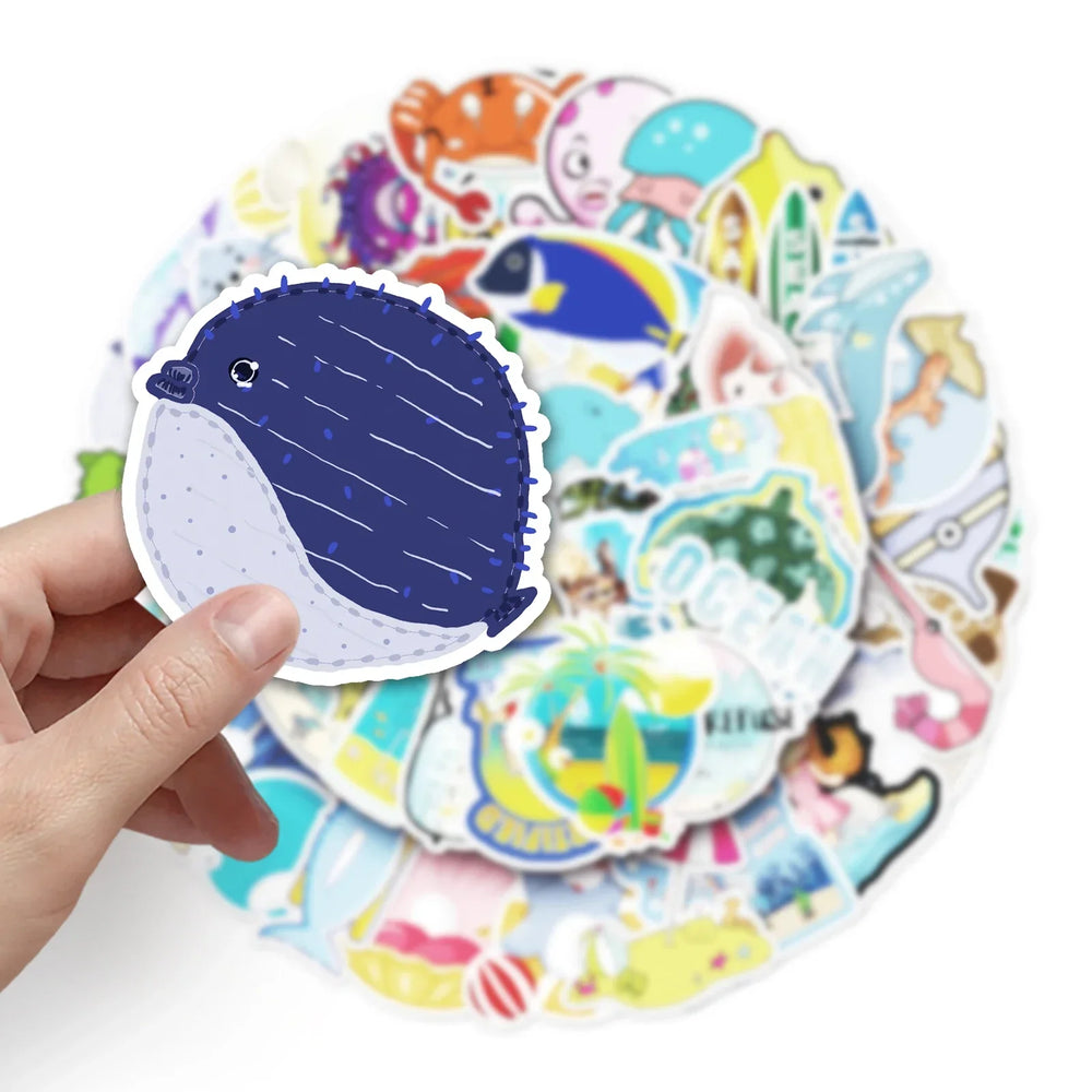 50Pcs Ocean Cartoon Waterproof Vinyl Stickers for Skateboard Snowboard (Online Order Only)