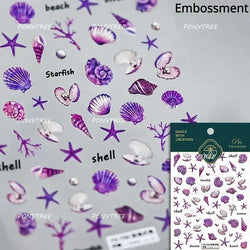 Hot Stamping Laser Shell Conch Starfish Pearl Whale Coral Dolphin Summer Beach Sea Wave Jellyfish Bubble Nail Art Stickers Decal (ONLINE ORDER ONLY)