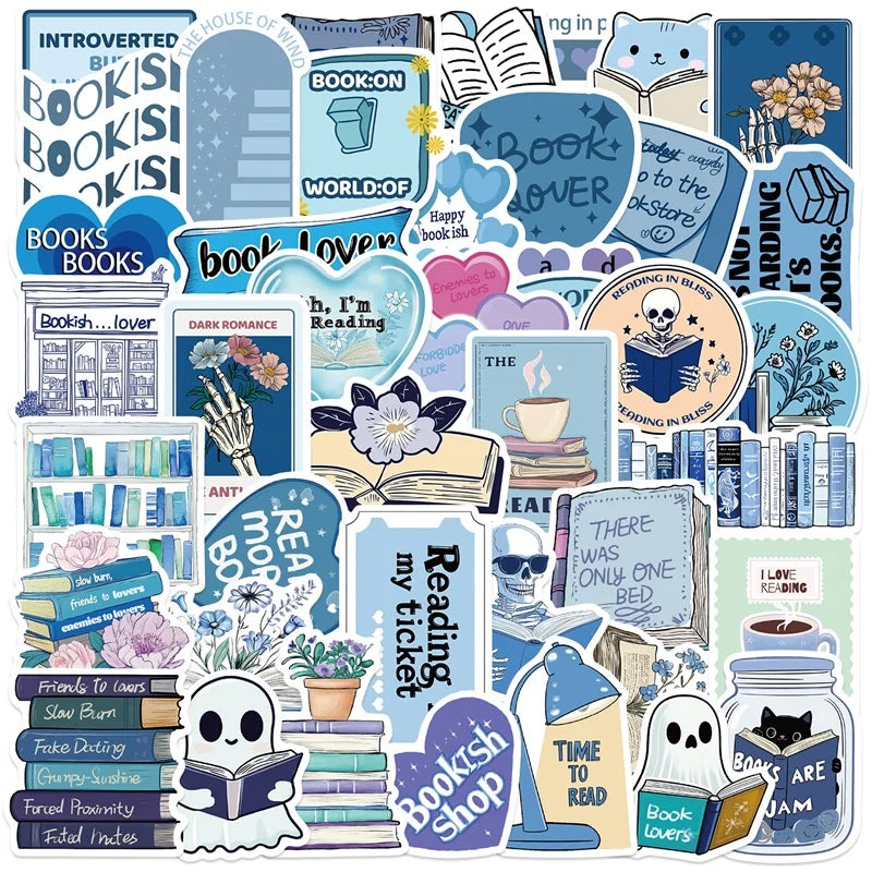 10/30/50PCS Kawaii Blue Reading Sticky PVC Sticker Aesthetic DIY Decoration Scrapbooking Hand Accounting Supplies for Kids (Online Order Only)