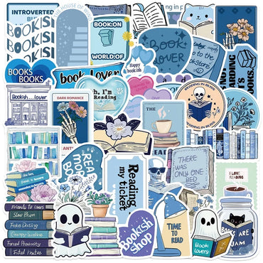 10/30/50PCS Kawaii Blue Reading Sticky PVC Sticker Aesthetic DIY Decoration Scrapbooking Hand Accounting Supplies for Kids (Online Order Only)