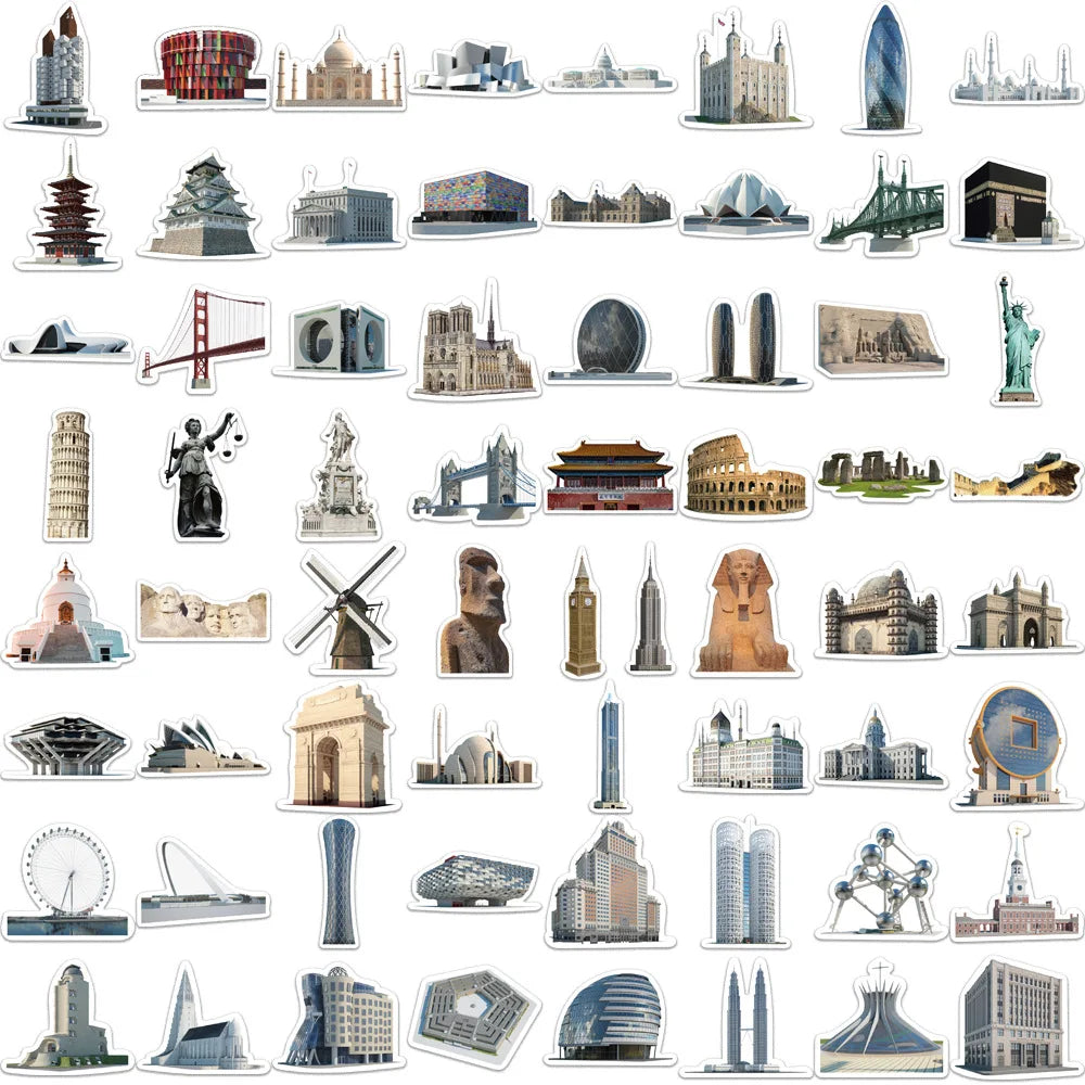 10/65Pcs World Architecture Tourism PVC Stationery Stickers Scrapbooking DIY Diary Album Stick Label (ONLINE ORDER ONLY)