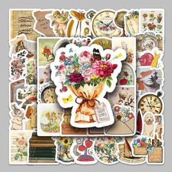 50pcs Retro Flower Graffiti Stickers for Helmet, Wall, DIY Decoration Wholesale (Online Order Only)