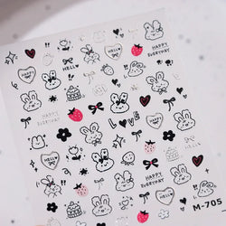 Dog Rabbit Line Bunny Footprint Bowknot Heart Cake Strawberry Flowers Bone Graffiti Adhesive Nail Art Stickers Manicure Decals (ONLINE ORDER ONLY)