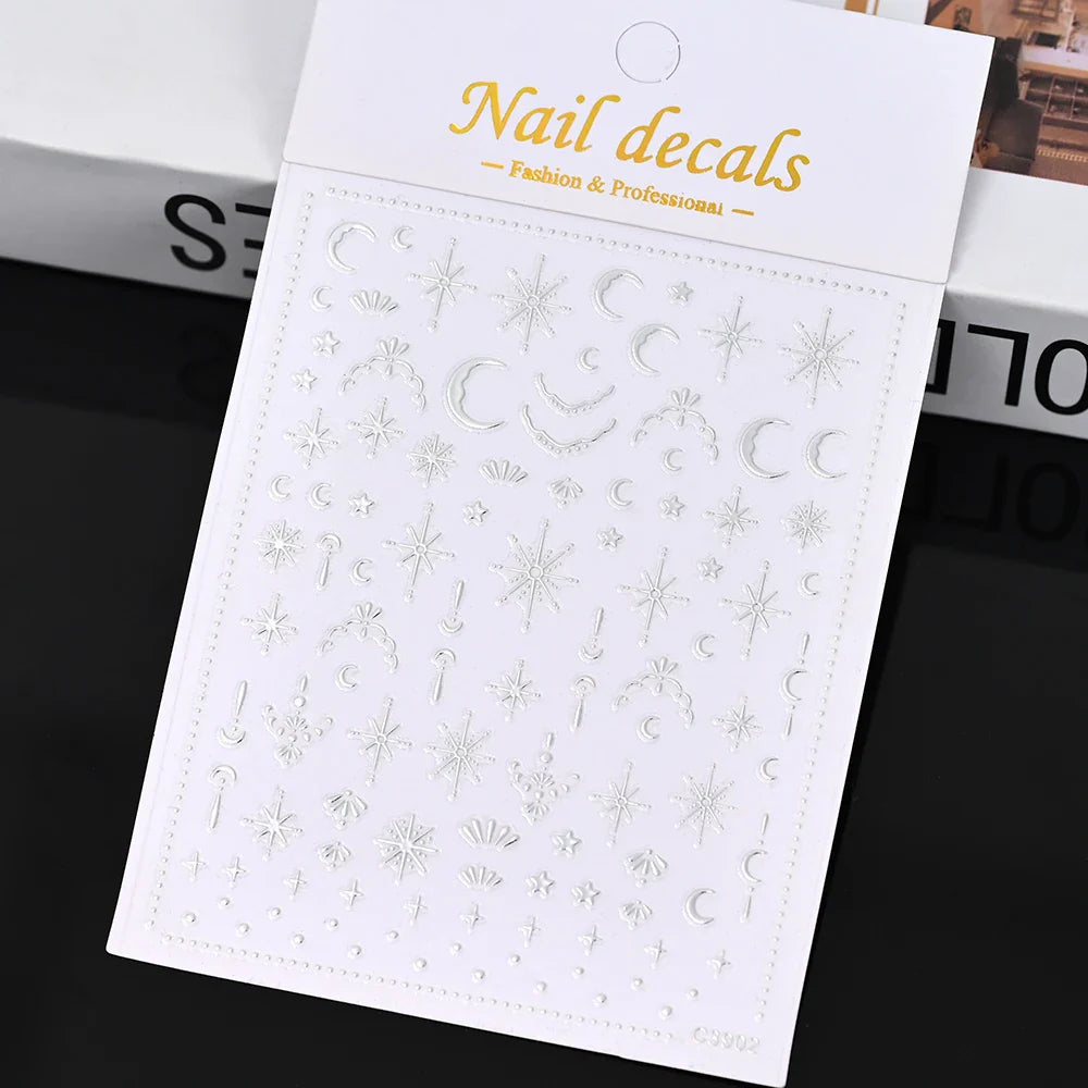 1 Sheet Star Nail Art Stickers 3d Self Adhesive Nail Decals Black White Golden Silver Color Star Design Nail Supplies Accessory (ONLINE ORDER ONLY)