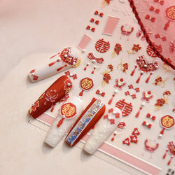 Embroidery Yunjin Brocade Tassels Bowknot Butterfly Flower Rose Camellia Adhesive Nail Art Stickers Rhinestone Manicure Decals (Online Order Only)