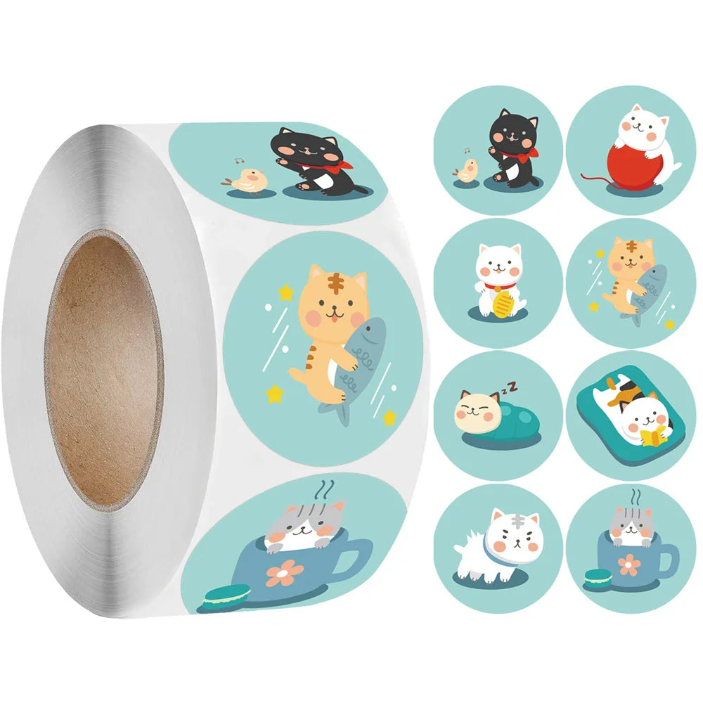 500pcs/Roll Cartoon Animal Stickers Anime Round Seal Diy Laptop Decals Stickers Cute Book Children Reward Kids Toy Gift (ONLINE ORDER ONLY)