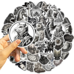 50PCS Black And White Medieval Style Sticker Graffiti Personality Trend Guitar Water Cup Computer Suitcase Sticker Wholesale﻿ (ONLINE ORDER ONLY)