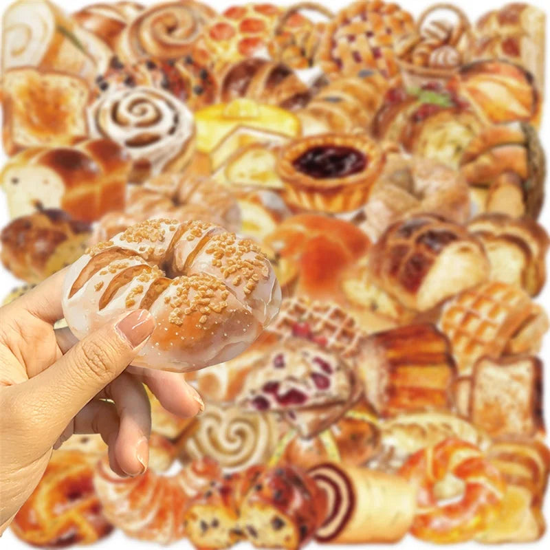 50PCS Kawaii Bread PET Sticky Sticker Aesthetic Korean Stationery DIY Decoration Scrapbooking School Supplies for Kids (Online Order Only)
