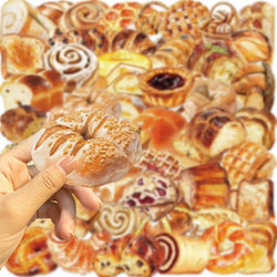 50PCS Kawaii Bread PET Sticky Sticker Aesthetic Korean Stationery DIY Decoration Scrapbooking School Supplies for Kids (Online Order Only)