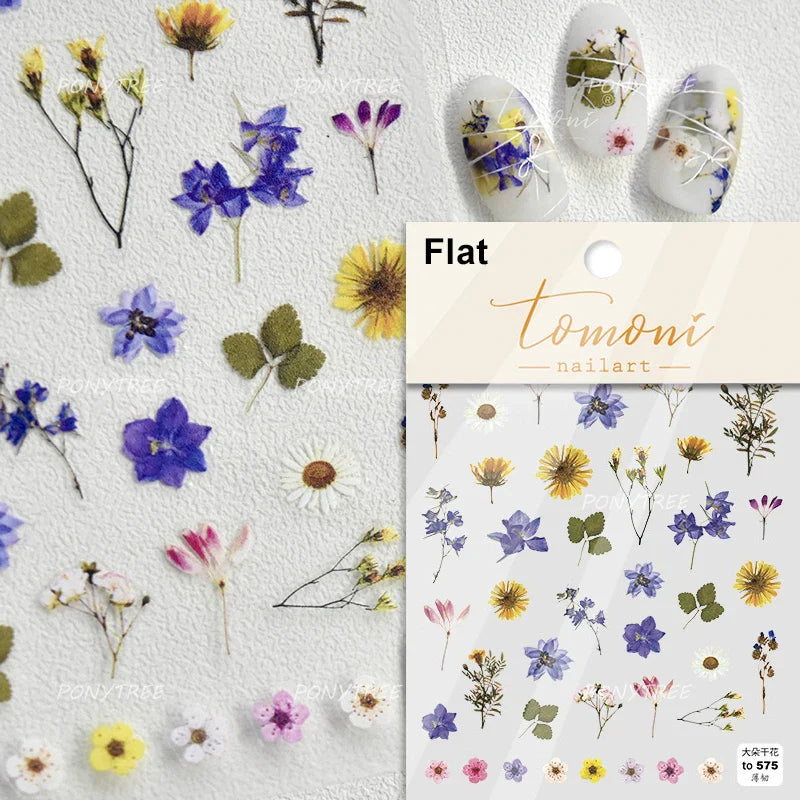 Wild Flower Oil Painting Small Variegated Daisy Peach Blossom Lavender Spring Petal Adhesive Nail Art Stickers Manicure Decals (Online Order Only)