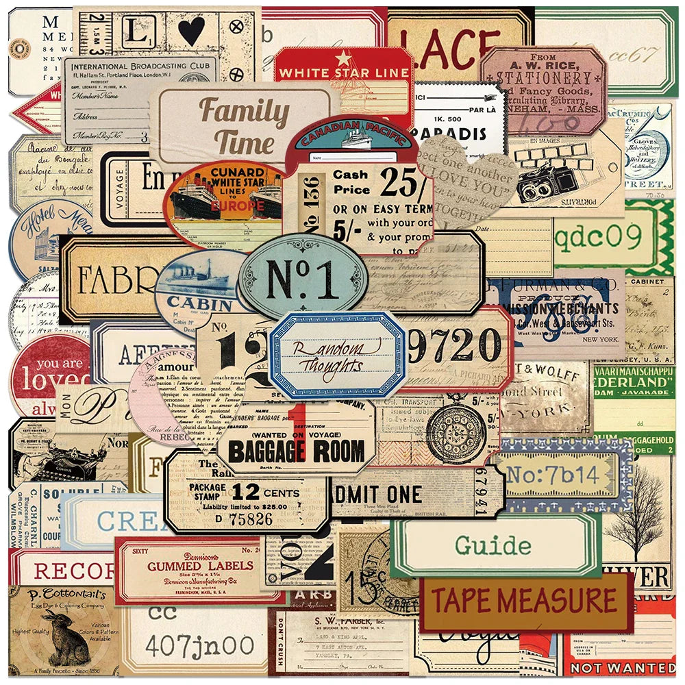 60pcs Vintage Vinyl Stickers Retro Sealing Labels Decals DIY Scrapbook Suitcase Phone Graffiti (Online Order Only)