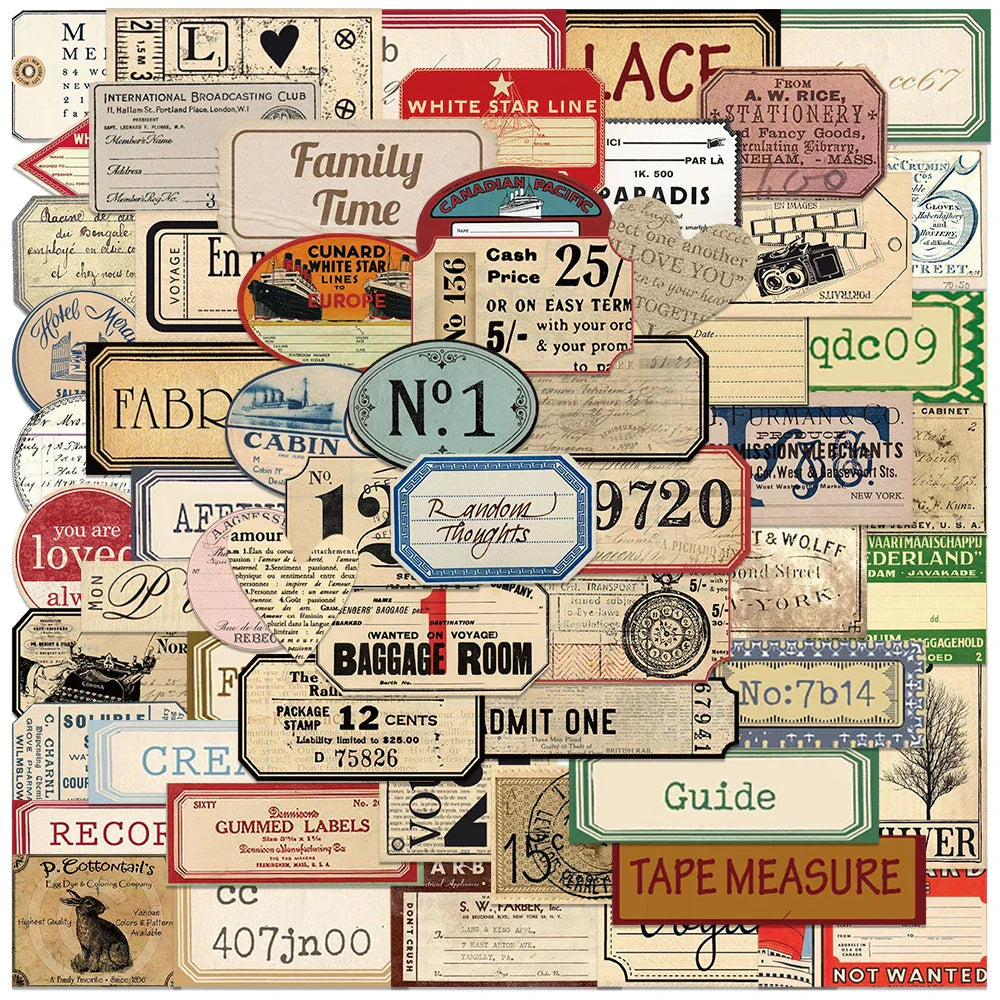 60pcs Vintage Vinyl Stickers Retro Sealing Labels Decals DIY Scrapbook Suitcase Phone Graffiti (Online Order Only)