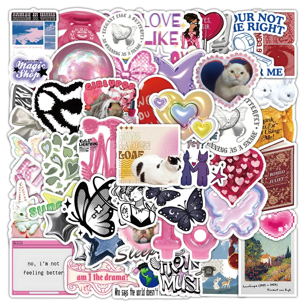 Y2K Aesthetic Girl Graffiti Stickers - 10/30/50pcs Laptop Phone Suitcase Decals (ONLINE ORDER ONLY)