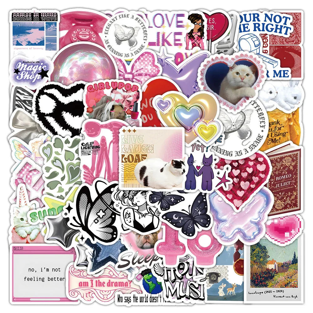 Y2K Aesthetic Girl Graffiti Stickers - 10/30/50pcs Laptop Phone Suitcase Decals (ONLINE ORDER ONLY)