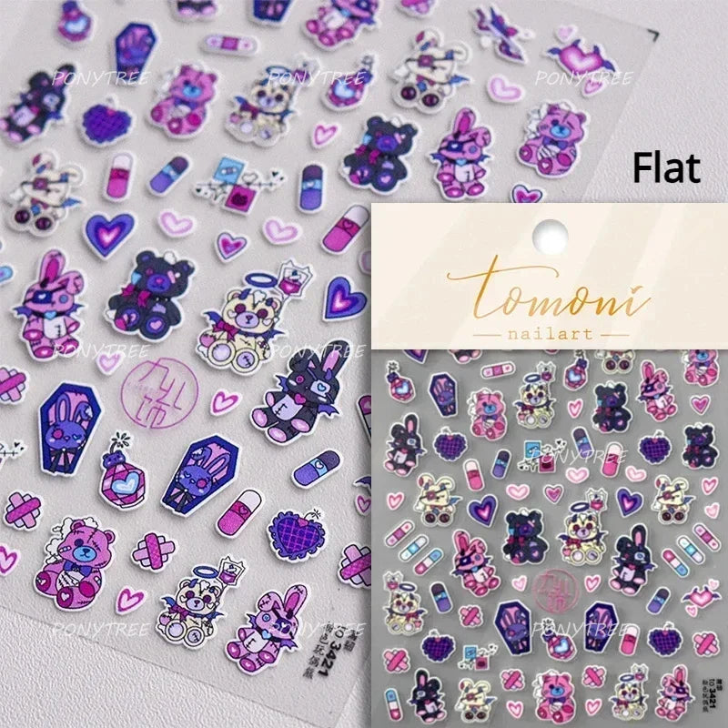 Poker Cards Mr Rabbit Tilted Teacup Bunny Cup Heart Star Block Bow Tie Hot Stamping Adhesive Nail Art Stickers Manicure Decals (ONLINE ORDER ONLY)