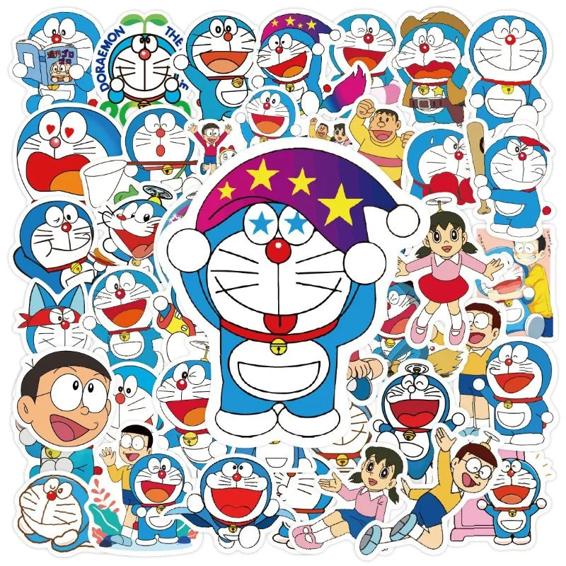 50pcs Doraemon Stickers for Laptop, Phone, Car, Scooter, Water Bottle, Suitcase, Refrigerator (Online Order Only)