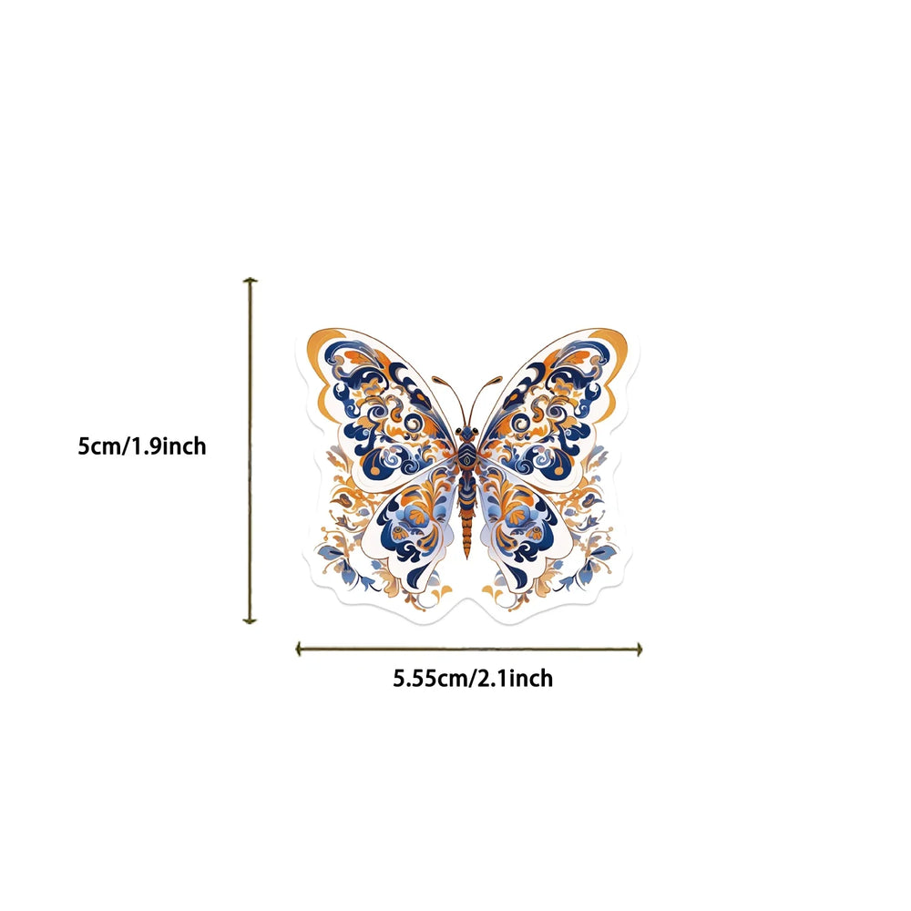 50pcs Retro Cartoon Butterfly Aesthetic Stickers Vinyl Laptop Decals For Luggage Water Bottle Notebook Phone Waterproof Graffiti (ONLINE ORDER ONLY)