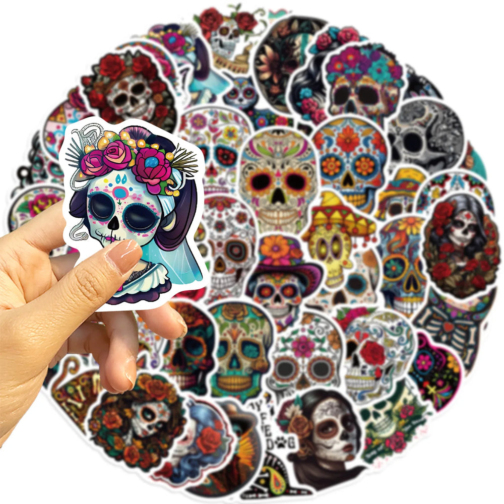 Day of the Dead Skull Stickers Waterproof for Scrapbook, Laptop, Guitar, Car, Bike, Skateboard (Online Order Only)