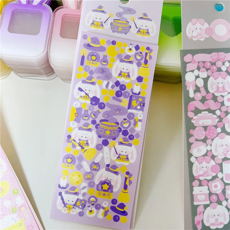 6/8pcs Kawaii Ribbon Rabbit Decorative Sticker Set Girls Scrapbooking Idol Card DIY Diary Album Collage Material Korean Stickers (ONLINE ORDER ONLY)