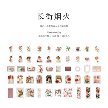 100Pcs/pack Retro Manor Poets Series Material Paper Decorative Stationery Art stickers Scrapbooking Lable Journal Planner (ONLINE ORDER ONLY)