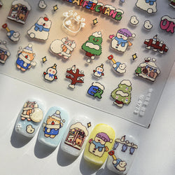 Cat House Snow Tree Window Fish Star Shiny Snowman Duck 5D Self Adhesive Nail Art Stickers Hat Apple Rhinestone Manicure Decals (ONLINE ORDER ONLY)