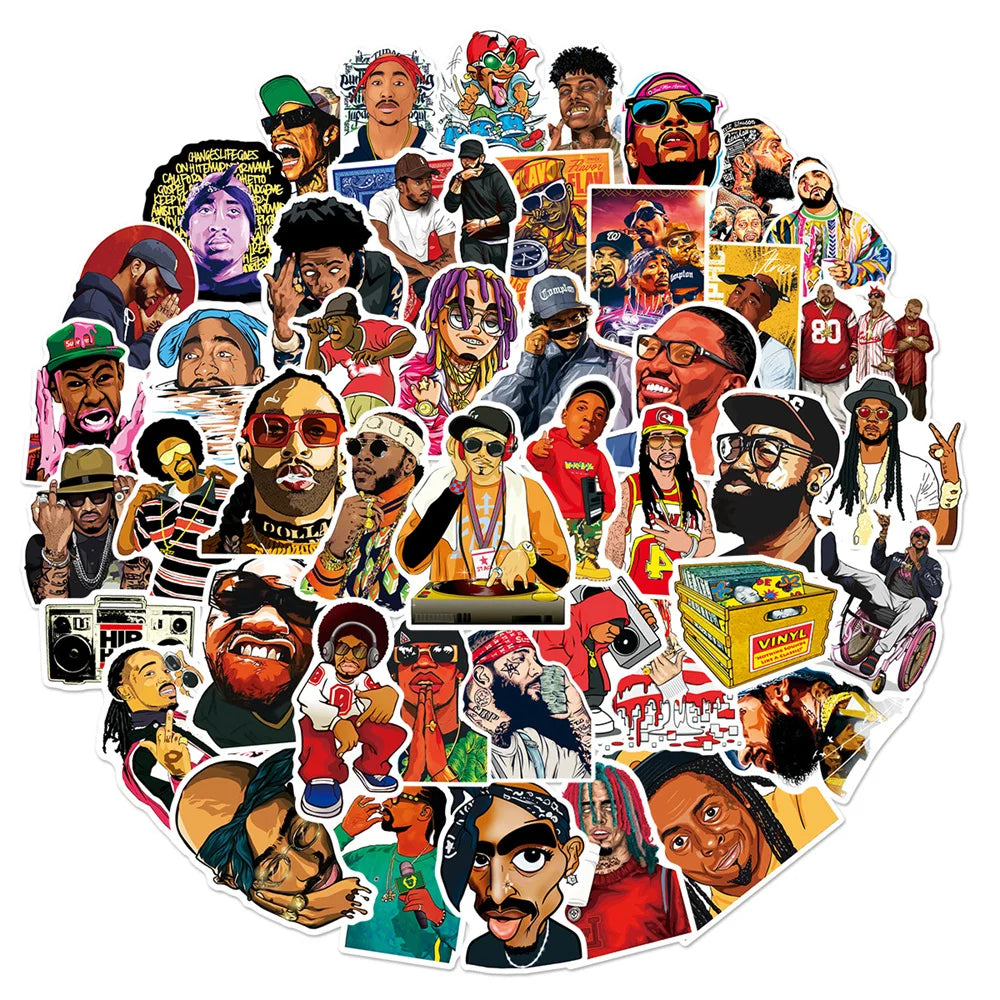 50pcs HipHop Rap Singer Rapper Stickers For Guitar Stationery Suitcase Sticker Vintage Craft Supplies Scrapbooking Materiales (ONLINE ORDER ONLY)