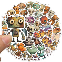 50pcs Vintage Cartoon Whimsical Robot Stickers Laptop Decals Luggage Guitar Diary Phone Waterproof Graffiti Vinyl Car Stickers (Online Order Only)