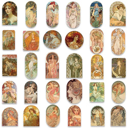 10/30/60PCS Alphonse Maria Mucha Art Graffiti Stickers Aesthetic Decoration DIY Phone Scrapbook Fridge Bike Wall Decals Kids Toy (Online Order Only)