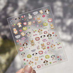 Cute Bear Star Dog Bowknot Love Heart Good Night Bone Bread Flower Self Adhesive Nail Art Decorations Stickers Manicure Decals (Online Order Only)
