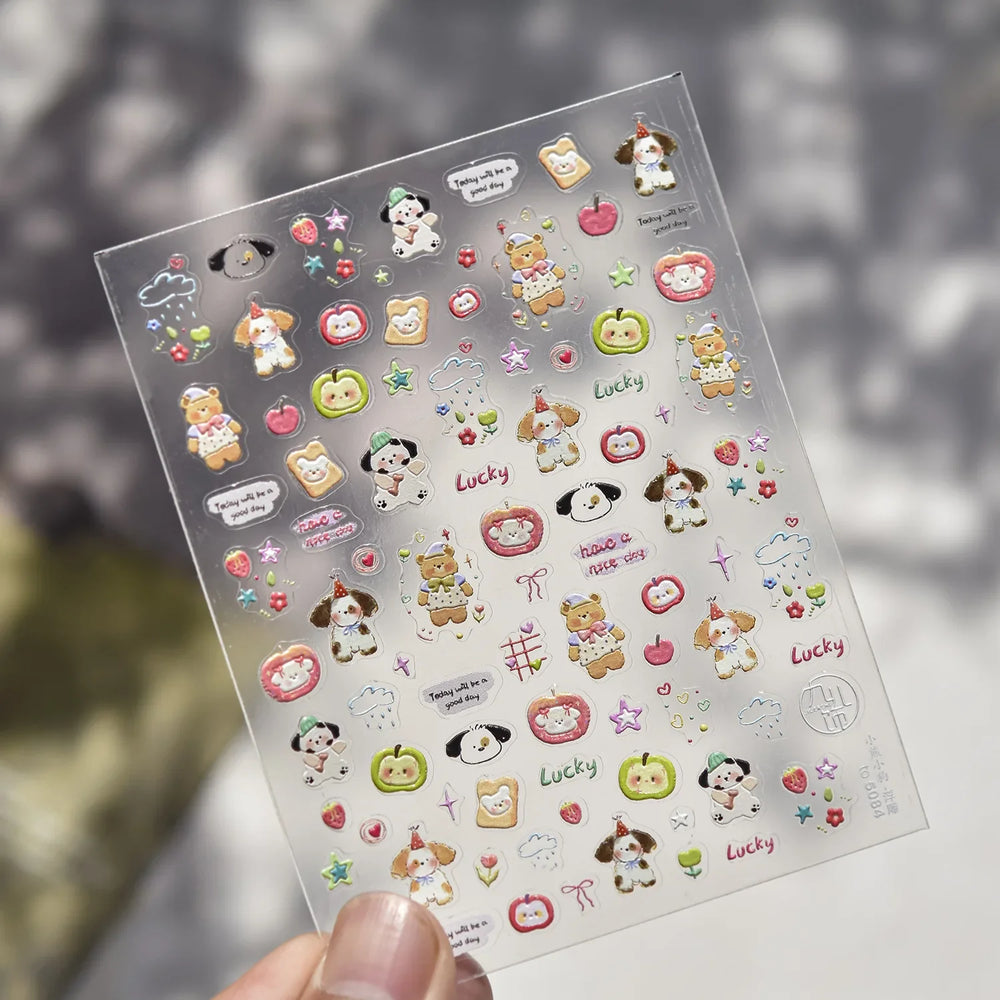 Fruits Apple Strawberry Animals Bear Dog Party Dream Flower Bone Rain Self Adhesive Nail Art Decoration Sticker Manicure Decals (Online Order Only)