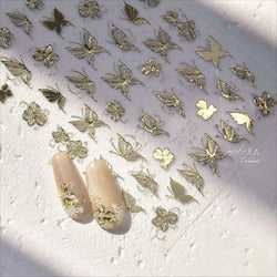 Charming Golden Gradient Shiny Rhinestone Jelly Butterfly Flower Petal Bowknot 3D Self Adhesive Nail Art Sticker Manicure Decals (ONLINE ORDER ONLY)