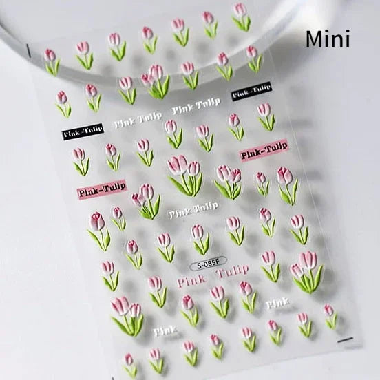 Gradient Coloredful Flower Petal Green Leaf Dreamy Shiny Chinese Rose Fantasy Relief Adhesive Nail Art Stickers Manicure Decals (Online Order Only)