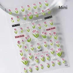 Gradient Coloredful Flower Petal Green Leaf Dreamy Shiny Chinese Rose Fantasy Relief Adhesive Nail Art Stickers Manicure Decals (Online Order Only)
