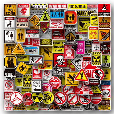 10/30/50/100pcs Funny and Serious Warning and Danger Sticker Packs (Online Order Only)