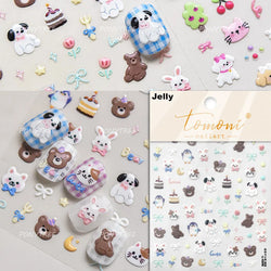 Lovely Bear Strawberry Cake Rose Flower Grid Block Bowknot Embossed Relief Self Adhesive Nail Art Sticker Cute 3D Manicure Decal (ONLINE ORDER ONLY)