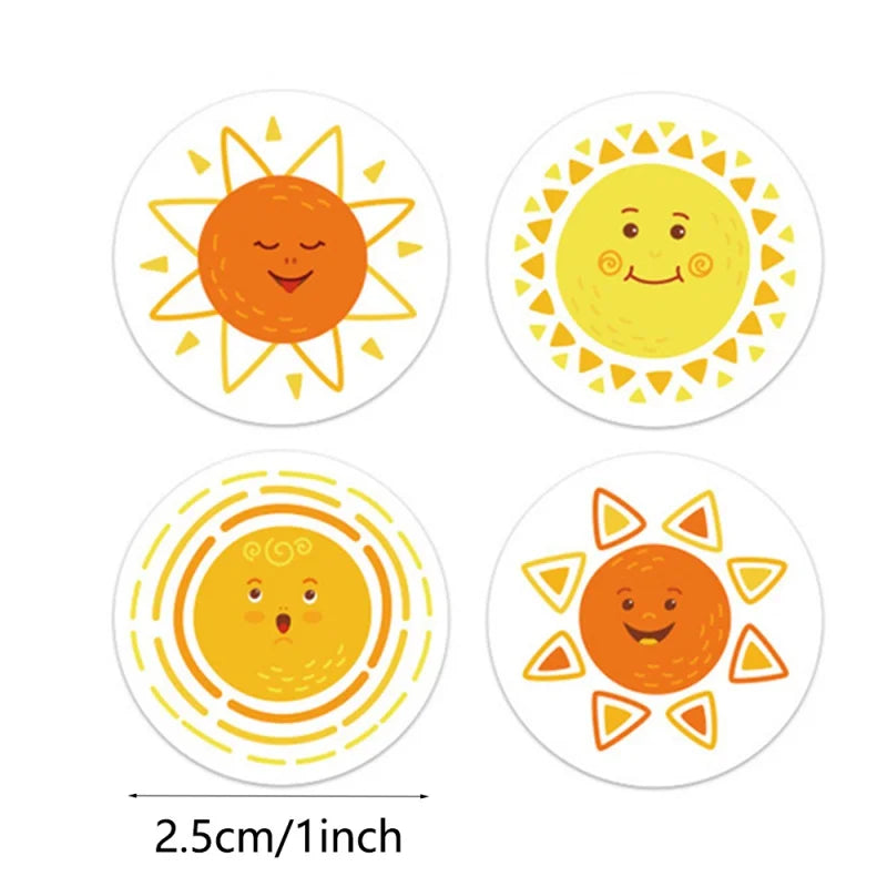 500pcs 8 Styles Round Cartoon Sun Smiley Kids Reward Stickers Party Handmade Scrapbooking Gift Packaging Seal Label (ONLINE ORDER ONLY)