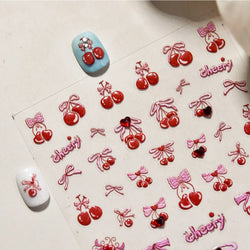 Lovely Red Heart Crystal Cherry Fruit Bowknot Letter Gold Pink Self Adhesive Nail Art Sticker Delicate Rhinestone Manicure Decal (ONLINE ORDER ONLY)