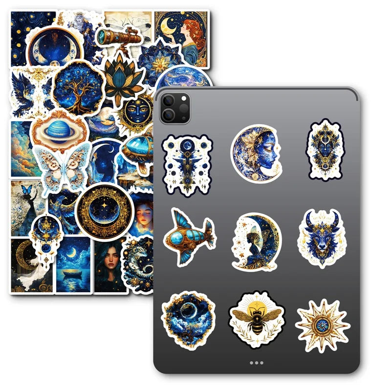 10/30/50PCS Kawaii Blue Starry Sky Sticky PVC Sticker Aesthetic Stationery DIY Decoration Scrapbooking School Supplies for Kids (ONLINE ORDER ONLY)