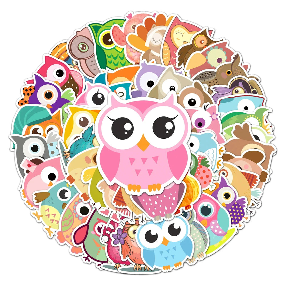 50Pcs Cute Owl Waterproof Stickers for Skateboards and Home Decor (Online Order Only)