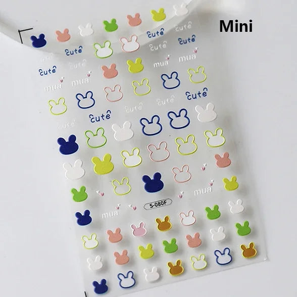 Dog Rabbit Line Bunny Footprint Bowknot Heart Cake Strawberry Flowers Bone Graffiti Adhesive Nail Art Stickers Manicure Decals (ONLINE ORDER ONLY)
