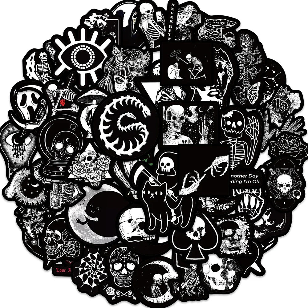10/30/50PCS Horror Gothic Black Stickers Art Graffiti Decals Laptop Phone Suitcase Notebook Skateboard Car Cool Sticker DIY Toys (ONLINE ORDER ONLY)