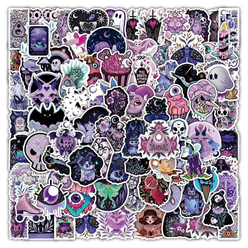 Horror Gothic Witch Halloween Stickers Waterproof Skateboard Laptop Motorcycle Guitar Luggage Car 10/30/50/100pcs (ONLINE ORDER ONLY)