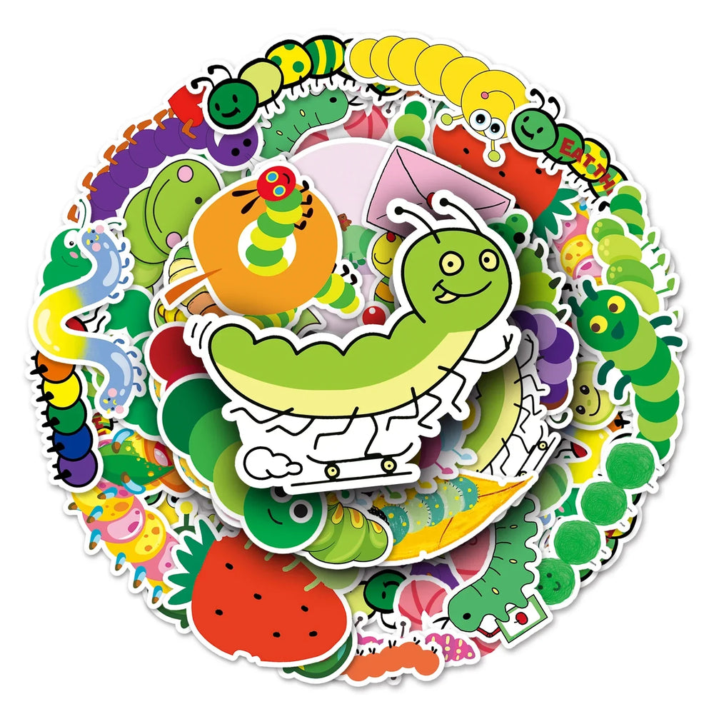 50Pcs Caterpillar Cartoon Waterproof Vinyl Stickers for Skateboard Snowboard (Online Order Only)