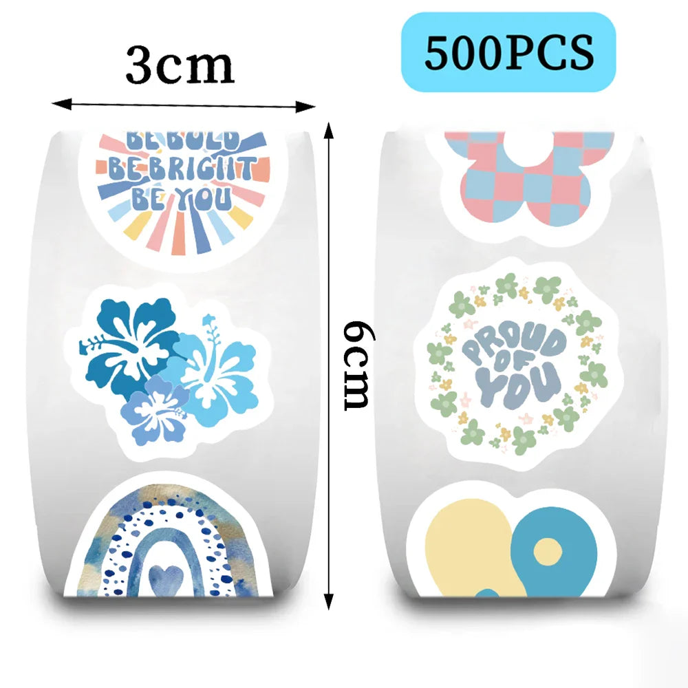 500PCS Blue Love Flowers Stickers for New Cartoon Animals Roll Sticker Packaging Flower Rolling Label Reward Decals (ONLINE ORDER ONLY)